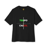 Black oversized boxy T-shirt by Drum Addict Apparel with quiet attitude, featuring a relaxed fit and casual style.