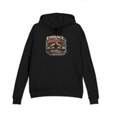 Black unisex hoodie featuring "Embrace The Suck" print from Printify, shown on a plain background.