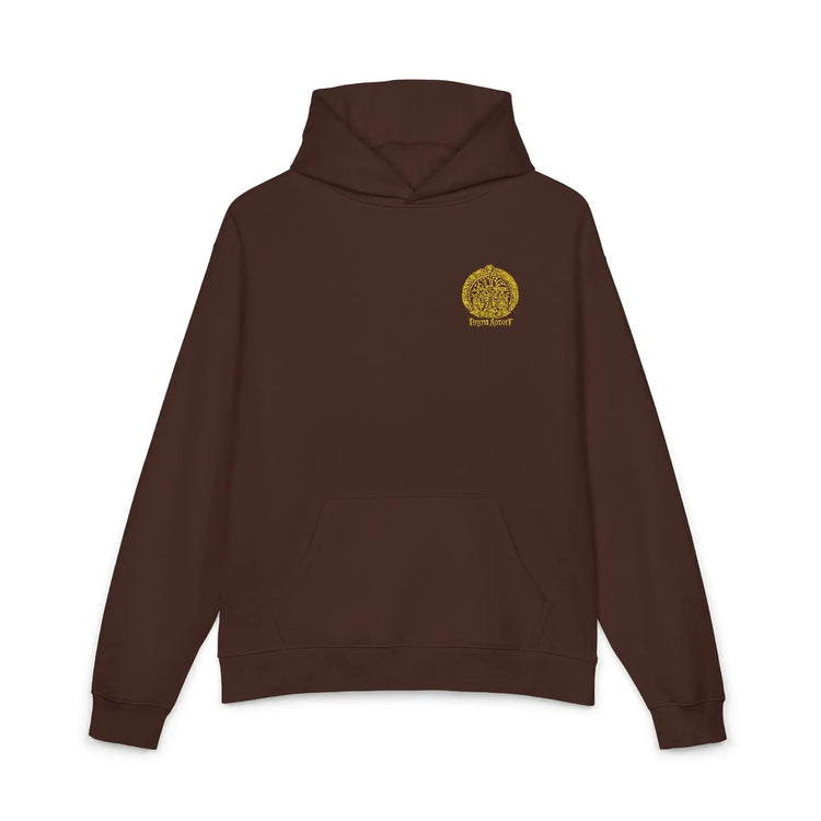 Light heather gray Dum Addict logo relaxed hoodie by Printify, featuring a casual fit and printed logo design.