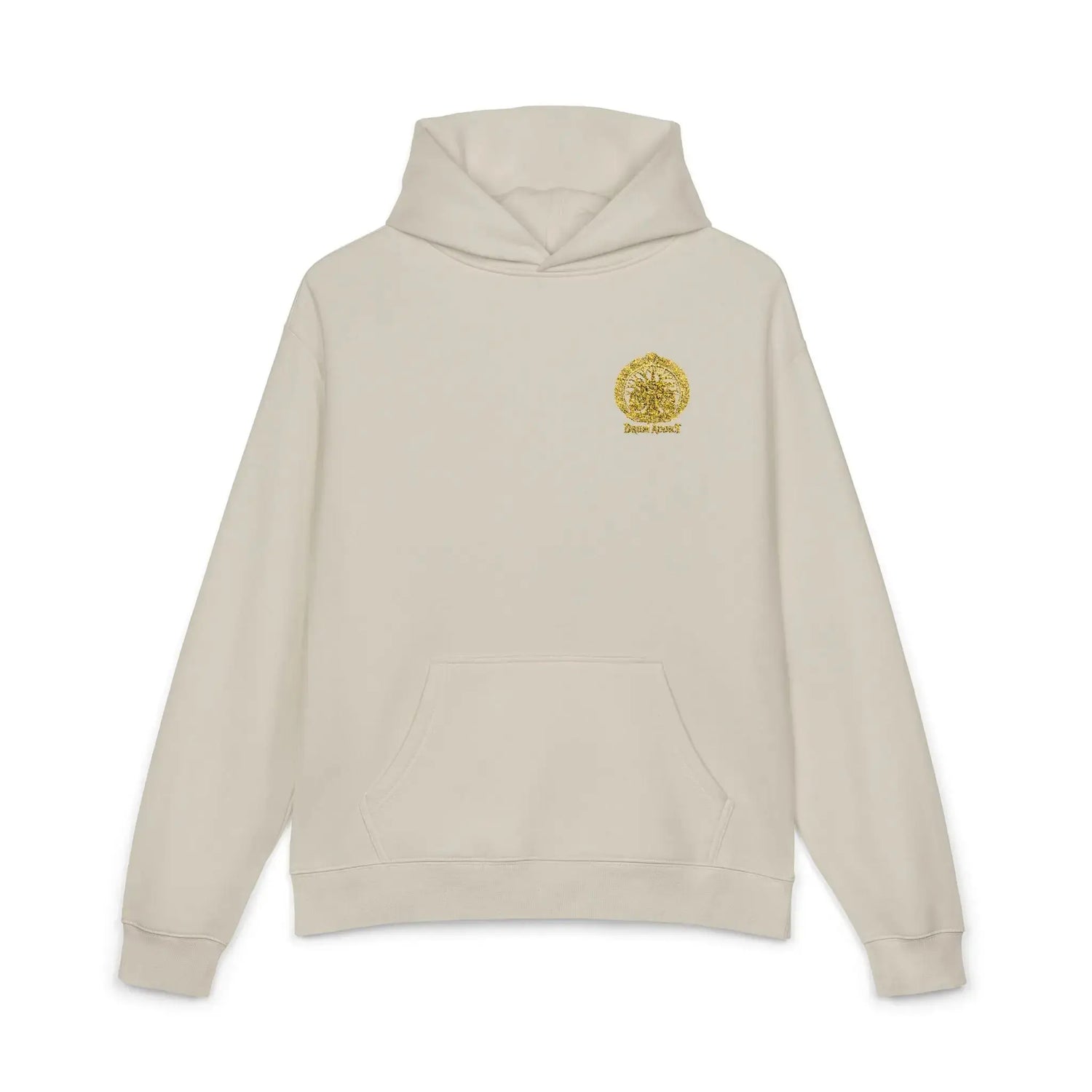 Light gray Dum Addict Logo Relaxed Hoodie by Printify, featuring a comfortable fit and printed logo on the front.