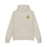 Light gray Dum Addict Logo Relaxed Hoodie by Printify, featuring a comfortable fit and printed logo on the front.