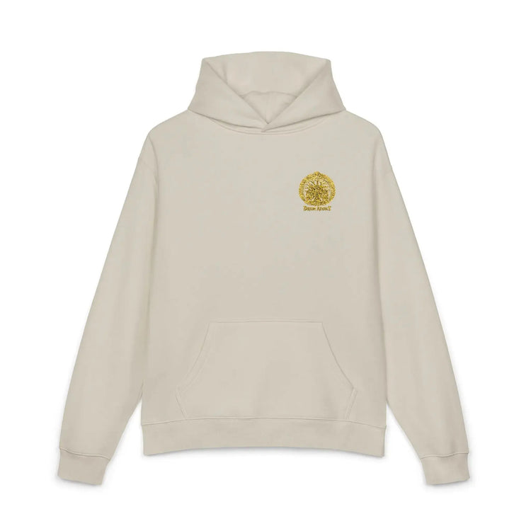 Light gray Dum Addict Logo Relaxed Hoodie by Printify, featuring a comfortable fit and printed logo on the front.