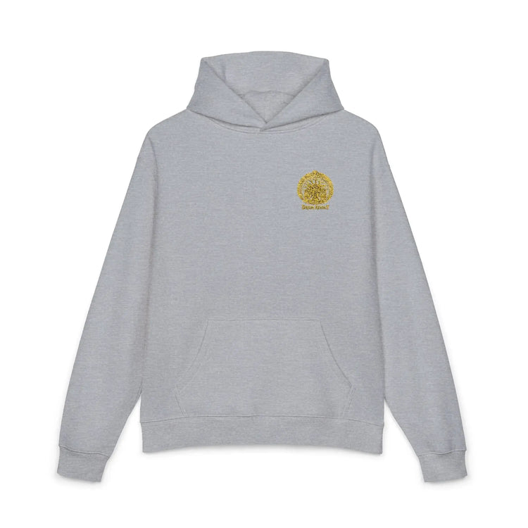 Light gray Dum Addict Logo relaxed hoodie by Printify featuring a front print of the Dum Addict logo on a casual, comfortable hoodie.