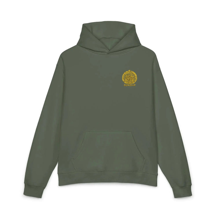 Light gray Dum Addict logo relaxed hoodie from Printify featuring a casual fit and athletic Heather fabric, front view.