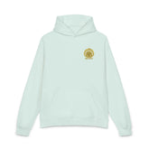 Light gray Dum Addict Logo Relaxed Hoodie by Printify, featuring a casual fit and printed logo design.