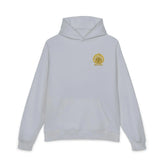 Light gray Dum Addict Logo Relaxed Hoodie from Printify featuring a comfortable fit and printed Dum Addict logo on the front.