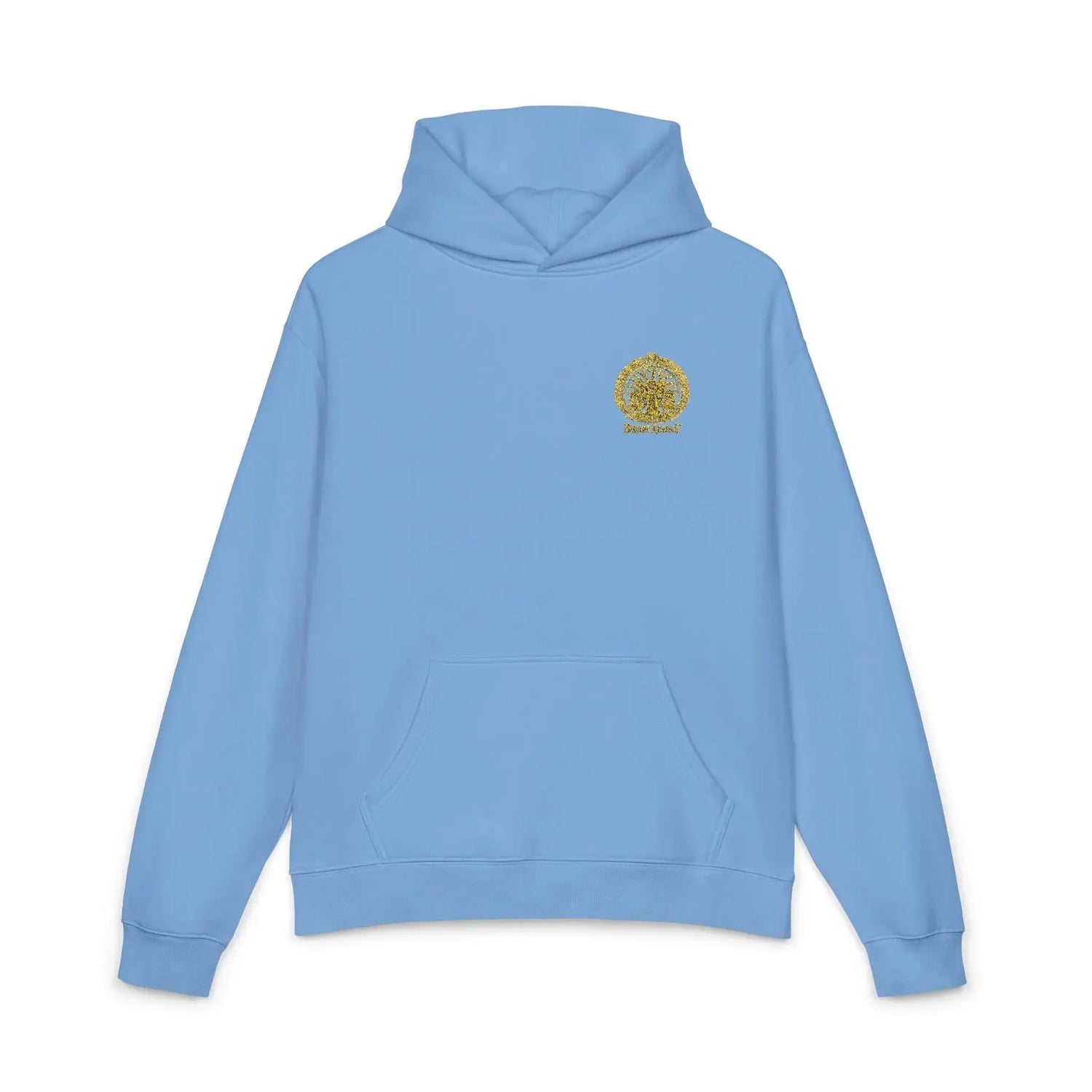 Light gray Dum Addict logo relaxed hoodie by Printify with a comfortable fit and athletic heather fabric.