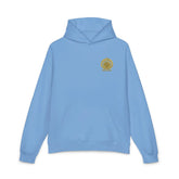Light gray Dum Addict logo relaxed hoodie by Printify with a comfortable fit and athletic heather fabric.