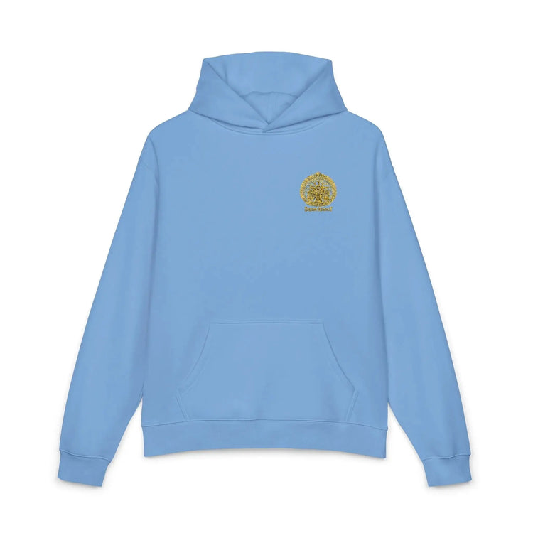 Light gray Dum Addict logo relaxed hoodie by Printify with a comfortable fit and athletic heather fabric.
