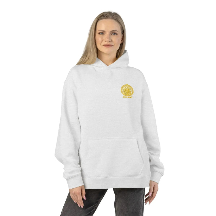 Light gray Dum Addict Logo Relaxed Hoodie from Printify, showcasing a comfortable fit and printed logo on the front.