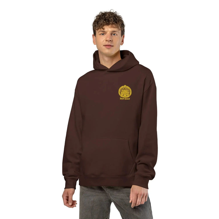 Light gray Printify Dum Addict Logo relaxed hoodie with athletic fit, featuring a printed Dum Addict logo on the front.