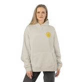 Light gray Dum Addict logo relaxed hoodie by Printify featuring a casual fit and athletic heather fabric.