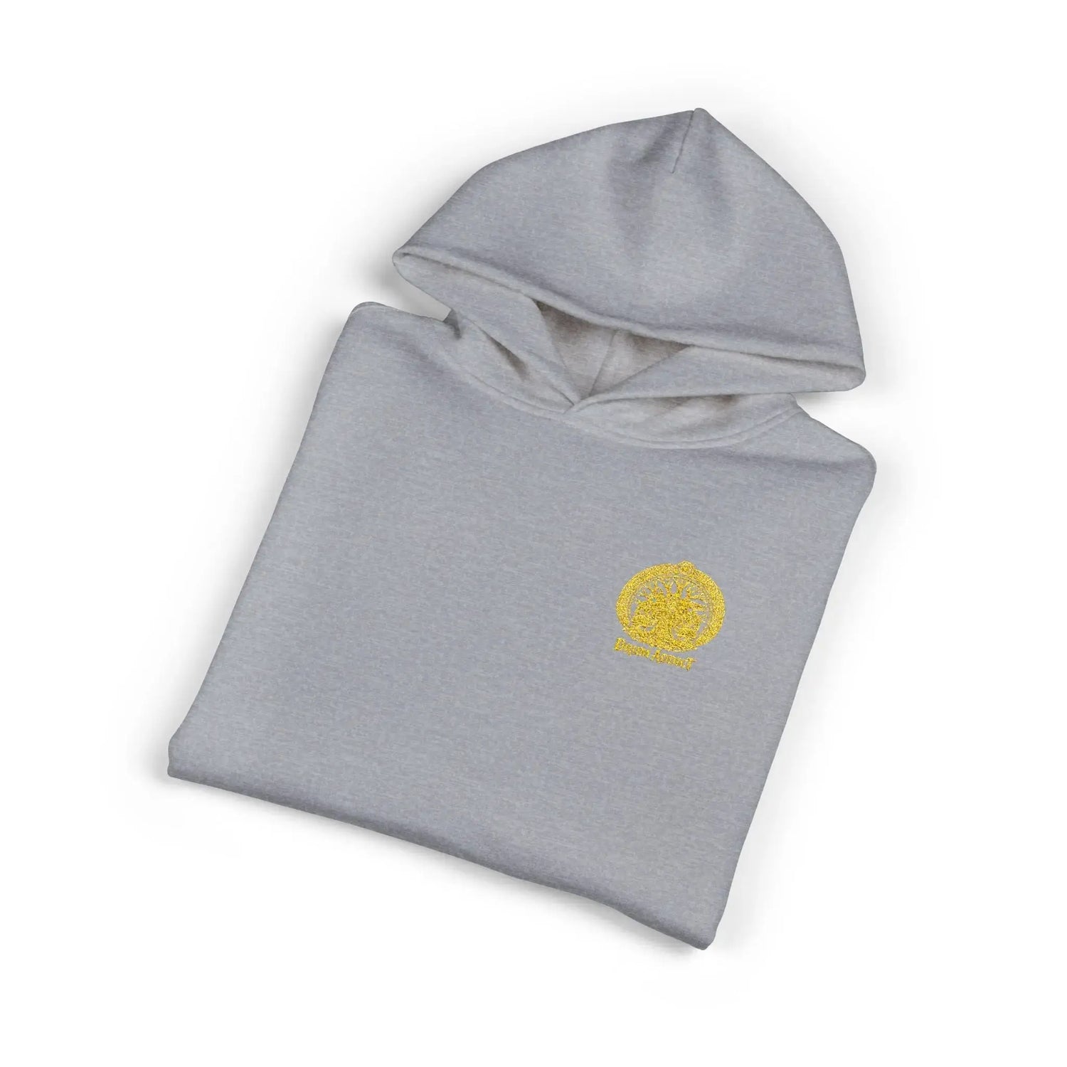 Light gray Dum Addict logo relaxed hoodie by Printify, featuring a comfortable fit and casual style with printed logo design.