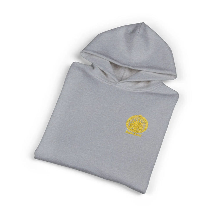 Light gray Dum Addict logo relaxed hoodie by Printify, featuring a comfortable fit and casual style with printed logo design.