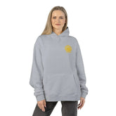 Light gray Dum Addict Logo Relaxed Hoodie by Printify featuring a casual fit and printed Dum Addict logo on the front.