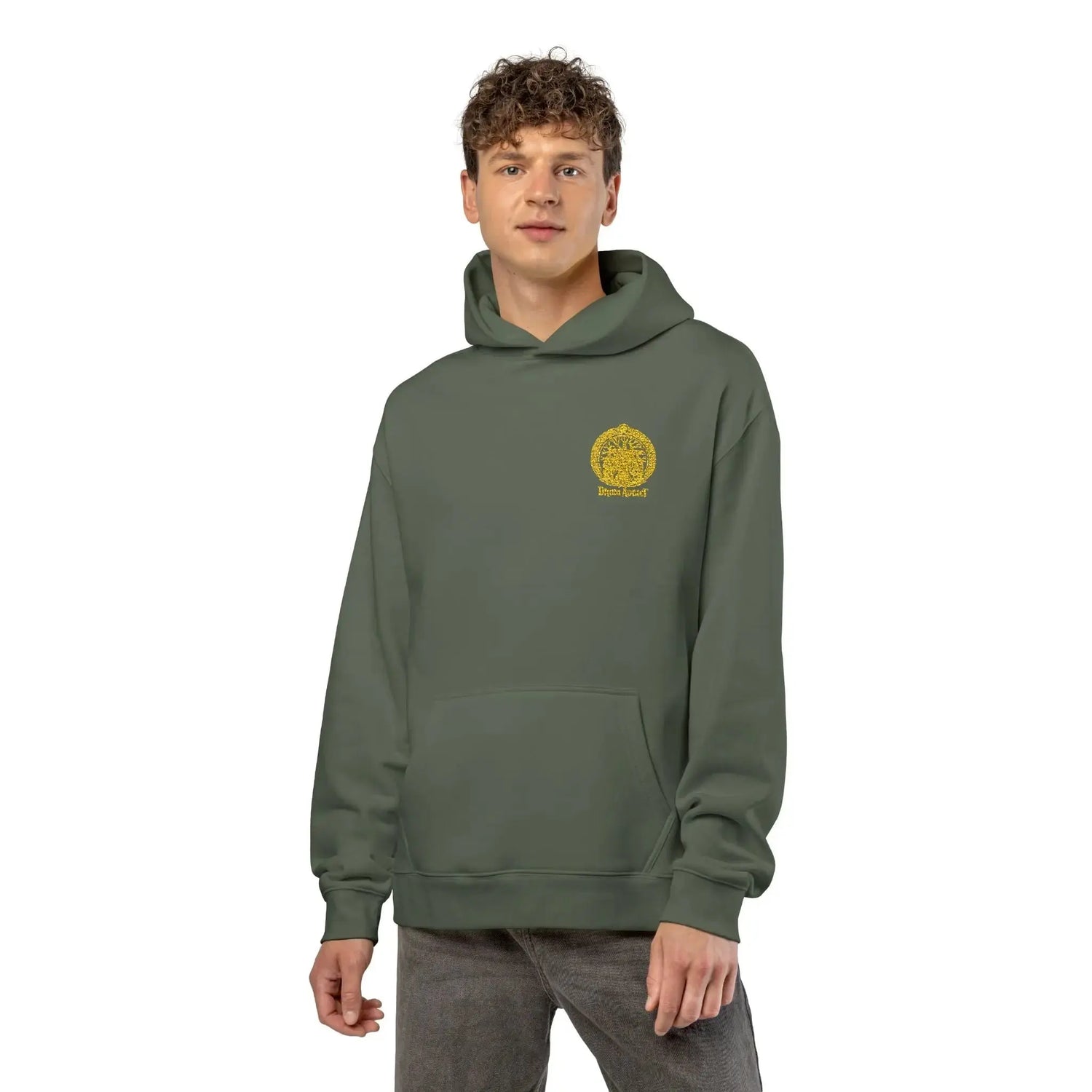 Light gray Dum Addict Logo relaxed hoodie by Printify featuring a front print and comfortable fit.