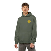 Light gray Dum Addict Logo relaxed hoodie by Printify featuring a front print and comfortable fit.
