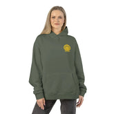 Gray Dum Addict Logo Relaxed Hoodie by Printify, featuring a casual fit and printed Dum Addict logo on the front.