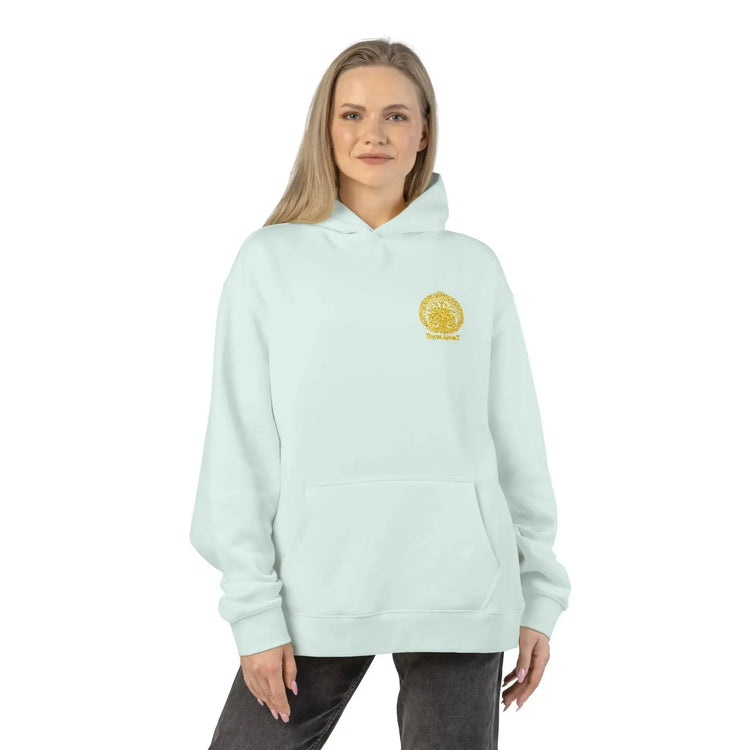 Light gray Dum Addict Logo relaxed hoodie from Printify featuring a casual fit and printed Dum Addict logo on the front.