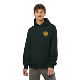 Light gray Dum Addict Logo Relaxed Hoodie by Printify featuring a casual fit and printed Dum Addict logo on the front.