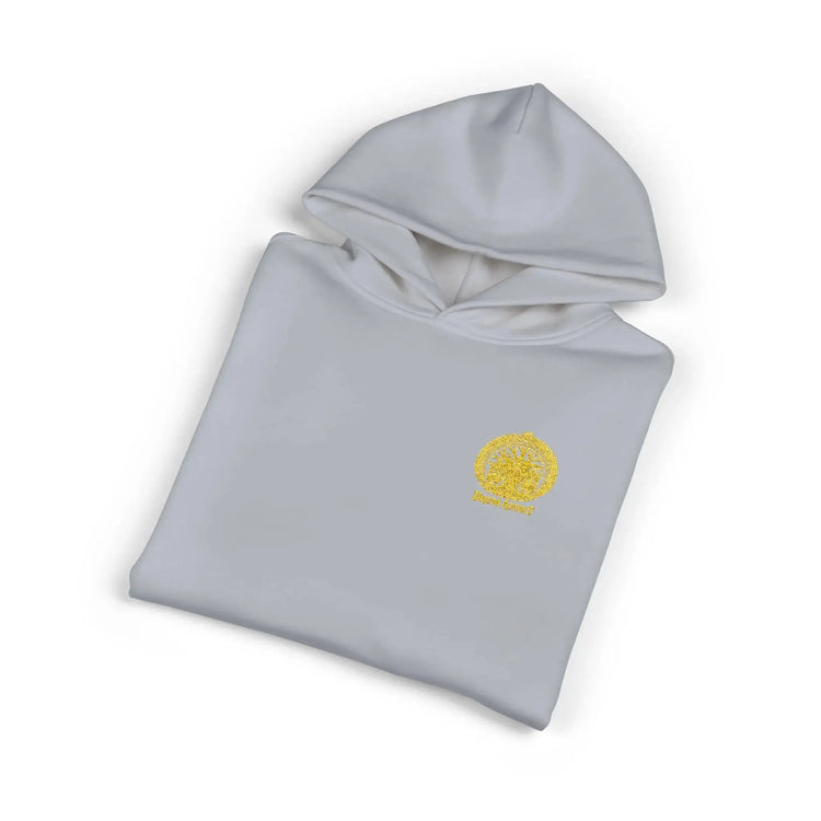 Light gray Dum Addict Logo Relaxed Hoodie by Printify with a comfortable fit and printed logo on the front.