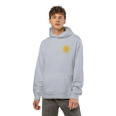 Light gray Dum Addict Logo relaxed hoodie by Printify featuring a casual fit and athletic Heather fabric.