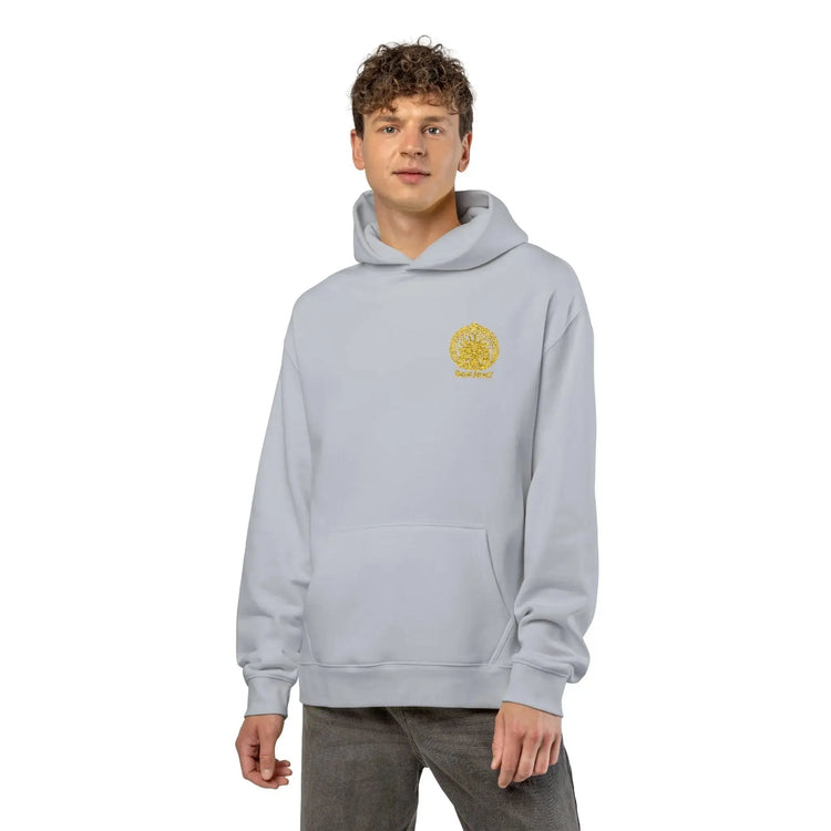 Light gray Dum Addict Logo relaxed hoodie by Printify featuring a casual fit and athletic Heather fabric.