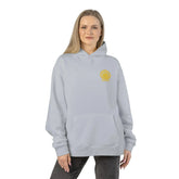 Light heather gray Dum Addict Logo relaxed hoodie by Printify, featuring a minimalist Dum Addict logo on the front.