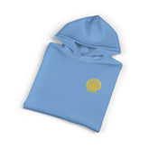 Light heather gray Dum Addict logo relaxed hoodie by Printify featuring a comfortable fit and casual style.