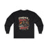 Red long-sleeve tee from Printify with "Embrace The Suck" slogan, featuring comfortable fabric and casual fit.