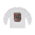 Red Printify long-sleeve T-shirt featuring "Embrace The Suck" slogan on the front, casual and comfortable fit.