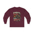 Red long-sleeve T-shirt from Printify featuring the "Embrace The Suck" slogan, casual fit, and comfortable fabric.