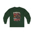 Red Printify long-sleeve tee featuring the "Embrace The Suck" slogan, casual long-sleeve shirt for everyday wear.