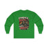 Red Printify Embrace The Suck long sleeve tee with bold text and comfortable fit, perfect for casual wear.