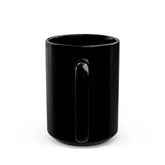 Black ceramic Drum Addict mug featuring Celtic Tree of Life and drummer design, available in 11oz and 15oz sizes.