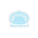 White die-cut paper sticker featuring the "Drum Addict" Celtic Tree Logo, perfect for decorating notebooks and accessories.
