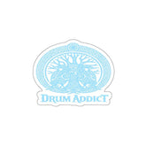 White die-cut sticker featuring the "Drum Addict" Celtic Tree Logo on paper, perfect for decorating notebooks and accessories.