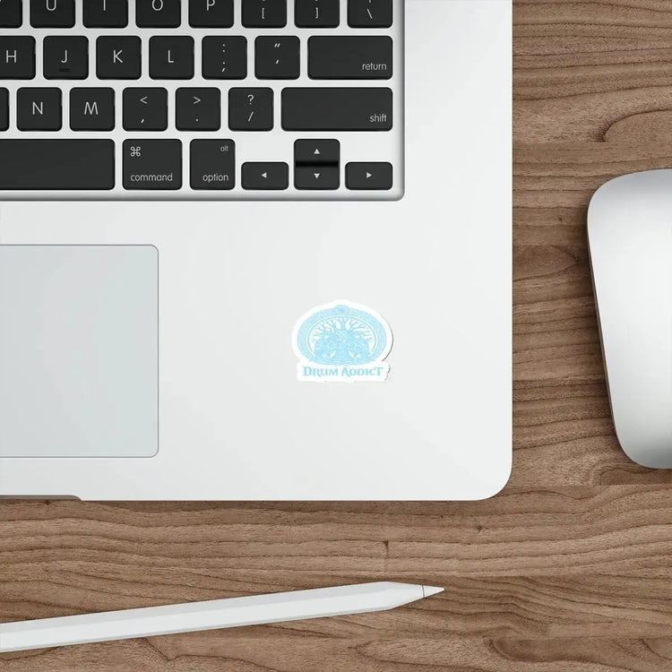 White die-cut sticker featuring the "Drum Addict" Celtic Tree Logo, made of paper, by Printify.