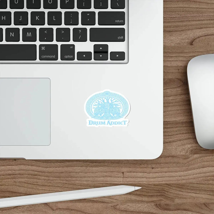 White die-cut sticker featuring the Drum Addict Celtic Tree Logo on paper, perfect for decorating or personalizing items.