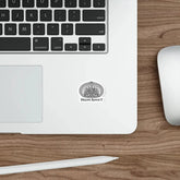 White die-cut sticker featuring Celtic Tree of Life and drummer design by Drum Addict, perfect for decorating paper products.