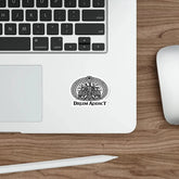 White die-cut sticker featuring the Drum Addict Celtic Tree of Life drummers design, made of paper, 2x2 inches.