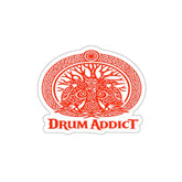 Red Celtic drum tree die-cut sticker by Printify, featuring intricate drum design on white paper background.