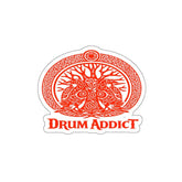Red Celtic drum tree design die-cut sticker by Printify, featuring detailed drum and Celtic motifs on white paper backing.