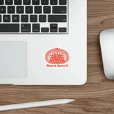 Red Celtic Drum Tree design die-cut sticker by Printify, featuring a paper sticker with intricate drum and tree artwork.