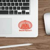 Red Celtic drum tree design die-cut sticker by Drum Addict on white paper, perfect for decorating or scrapbooking.