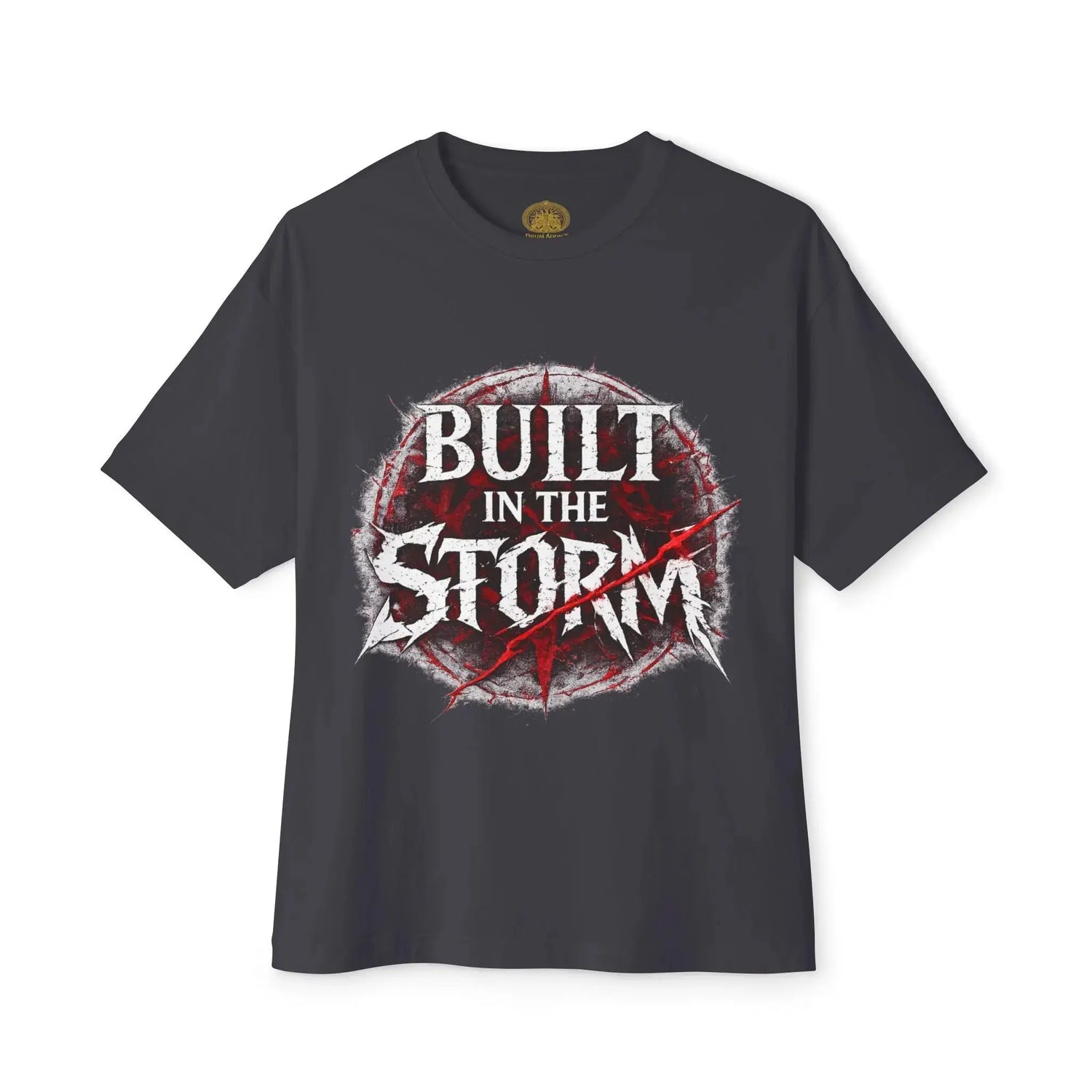 Black Built in the Storm T-Shirt by Printify, shown on a small-sized model, featuring a comfortable fit and casual style.
