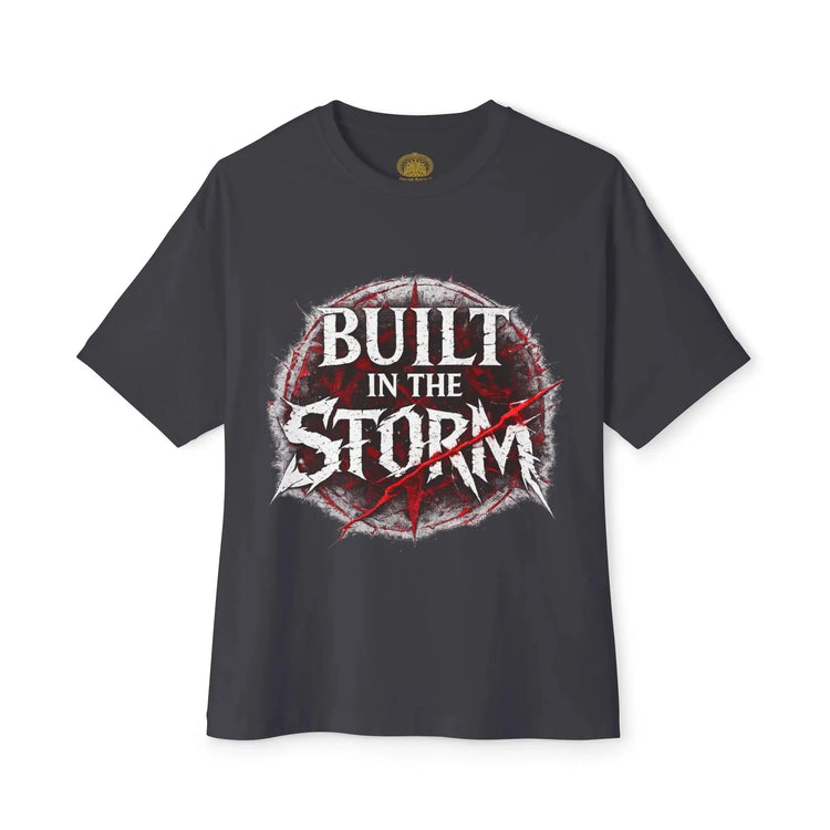 Black Built in the Storm T-Shirt by Printify, shown on a small-sized model, featuring a comfortable fit and casual style.