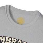 Red Embrace the Suck unisex softstyle T-shirt by Printify, featuring bold black text and comfortable fit for casual wear.