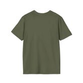 Red unisex softstyle T-shirt from Printify featuring the "Embrace the Suck" design, made of comfortable cotton fabric.